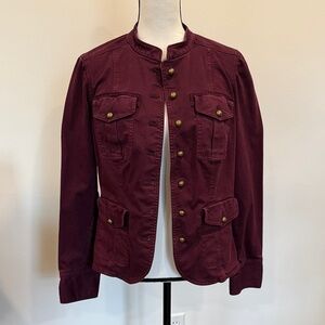 White House Black Market Burgundy Military Style Jacket Size 12